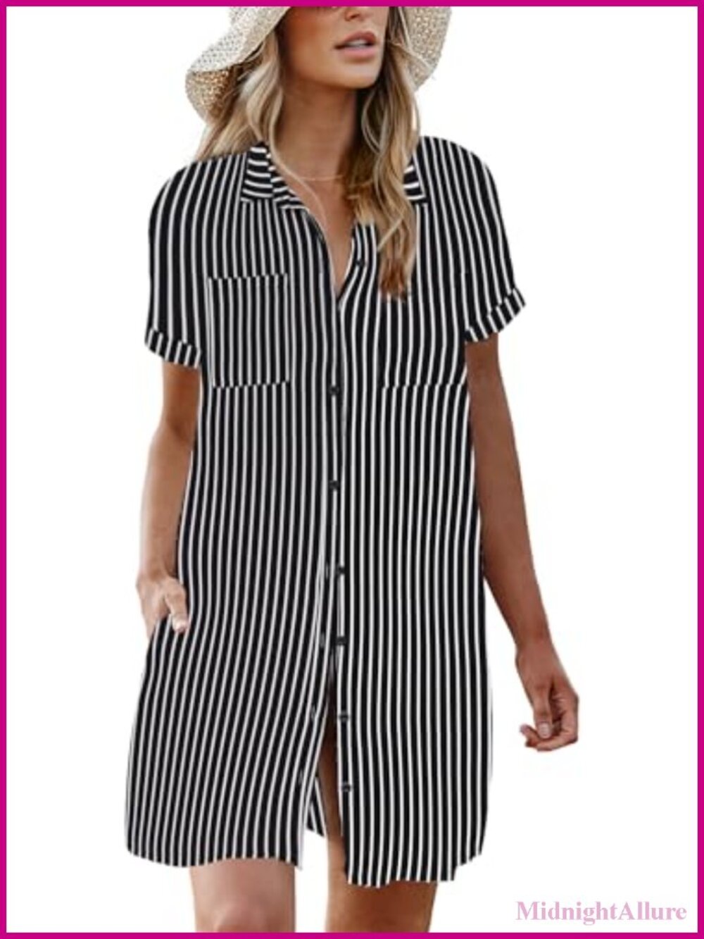 Women's Button Down Summer Beach Cover Up Shirt Dress with Pockets S-XXL